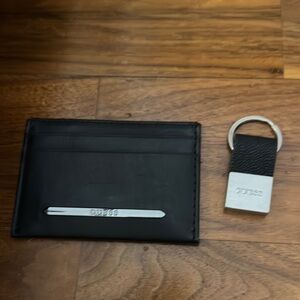 Black Leather Card Holder and Keychain Set *free gift with purchase